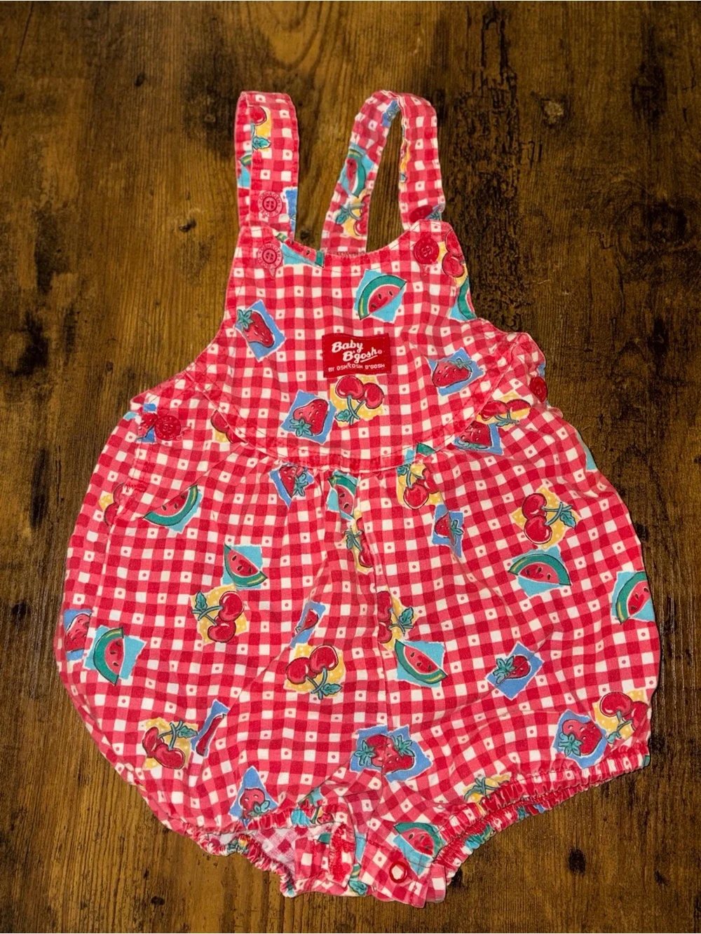 ✨Vintage✨OshKosh B'gosh Red Gingham Fruit Print Bubble Romper